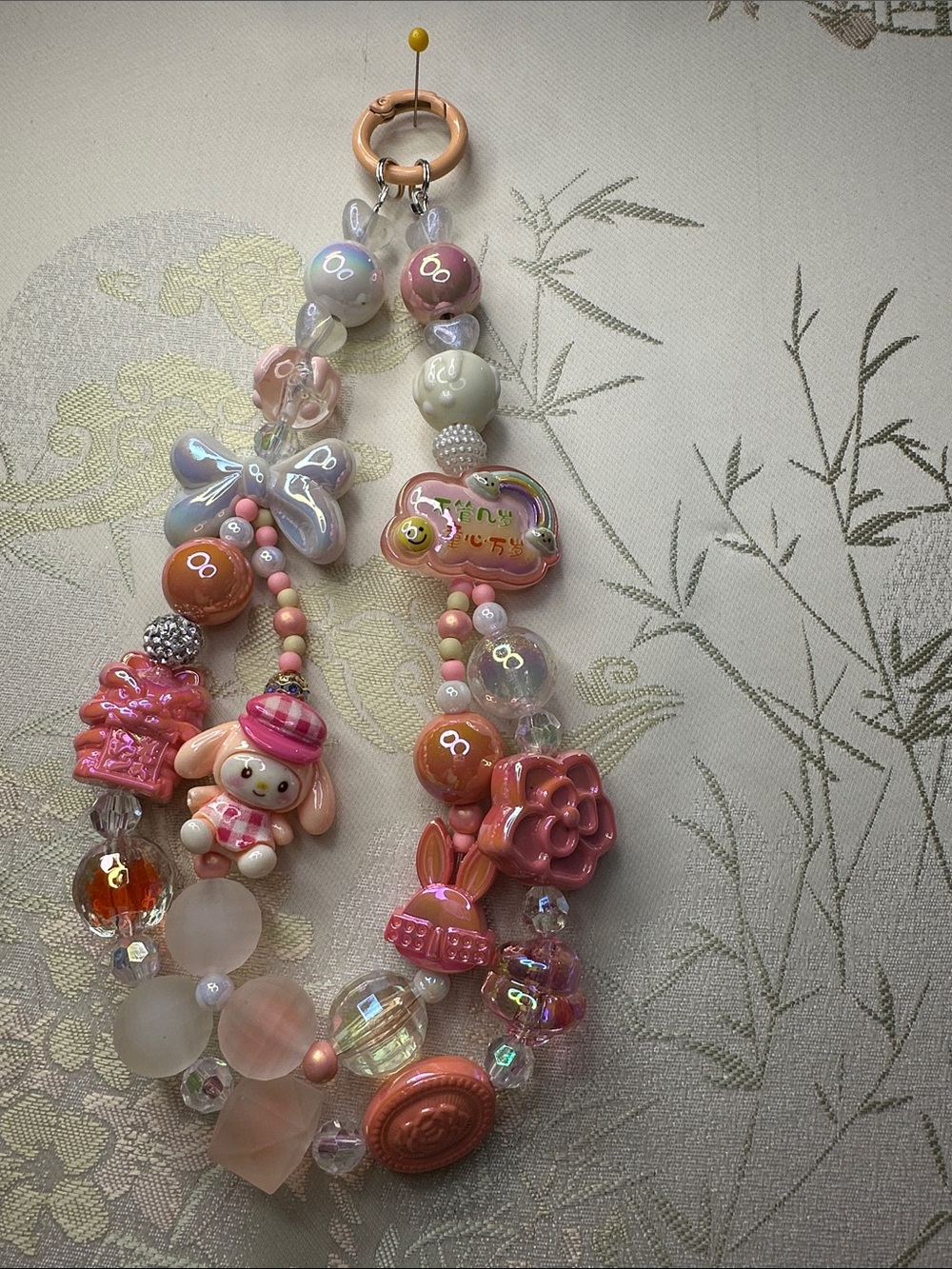 Cute Pink Charm Beaded Necklace with Character Pendant